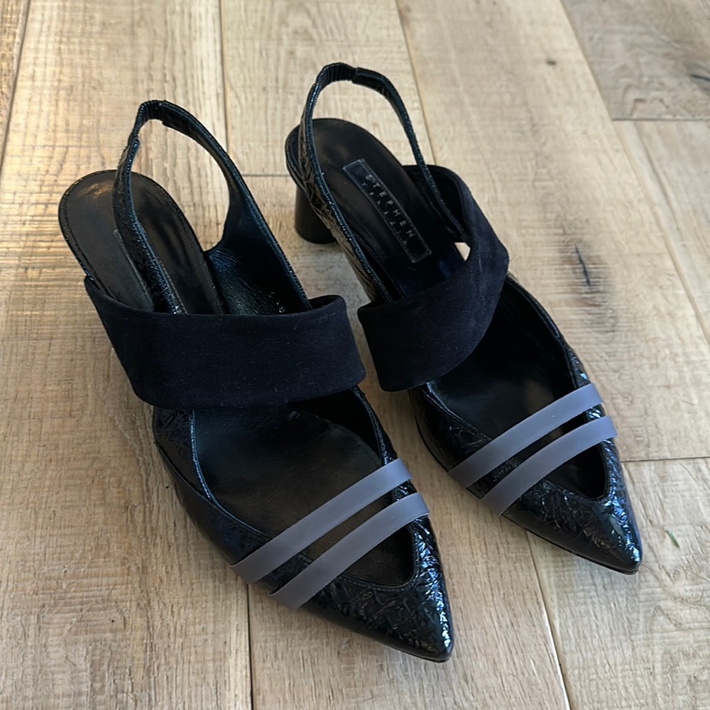 Italian Stephen Venezia Leather Black Low Heel Pump